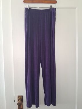 Melody Pants L Purple Velour Straight Leg Stretch Made in USA